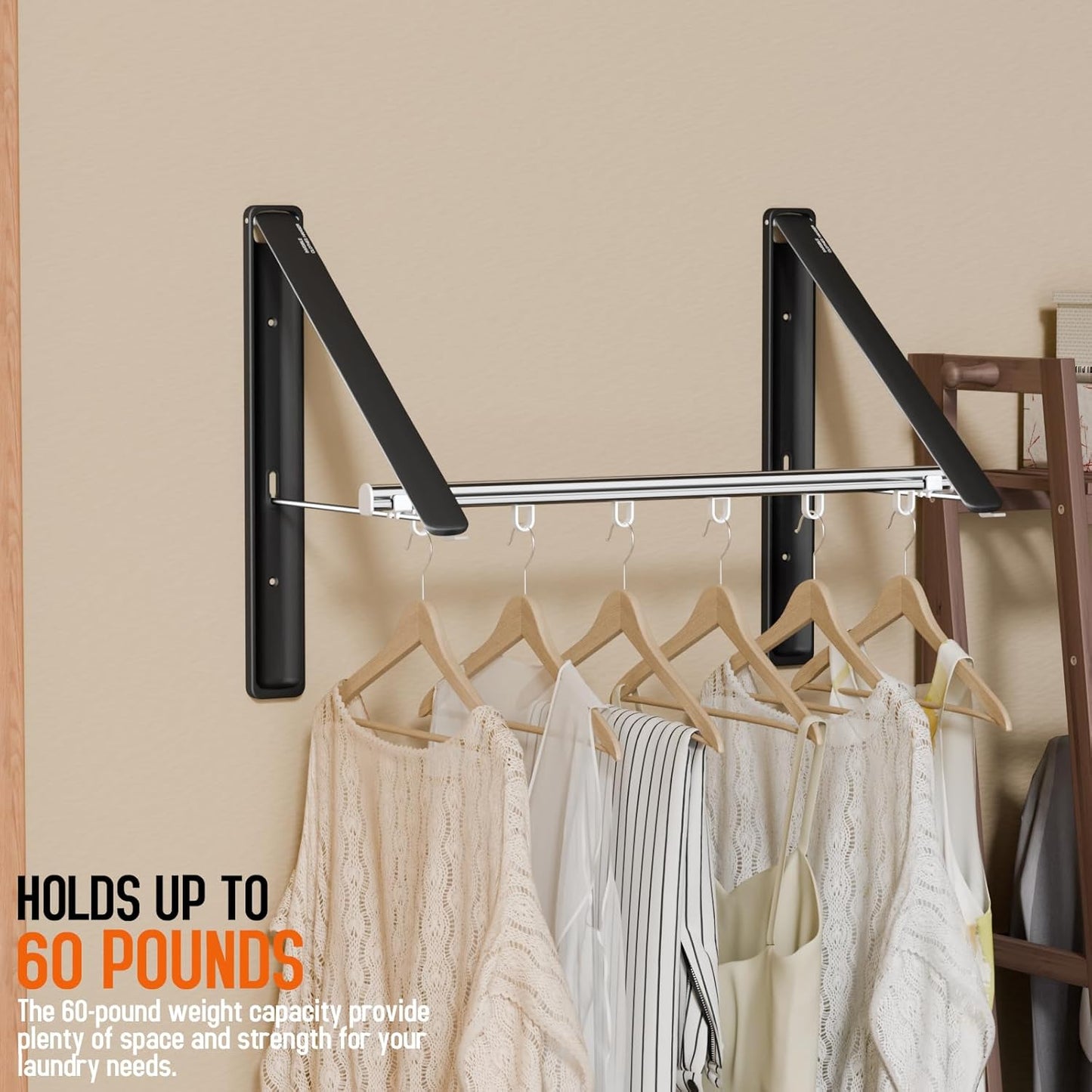 Retractable Clothes Drying Rack for wall clothes hanger rack for Laundry | Folding Hanger Rack Laundry Hanger Dryer Rack, Easy to Install, Closet Storage Organization, Space Saving Aluminium,Walnut