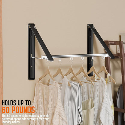 Retractable Clothes Drying Rack for wall clothes hanger rack for Laundry | Folding Hanger Rack Laundry Hanger Dryer Rack, Easy to Install, Closet Storage Organization, Space Saving Aluminium,Walnut