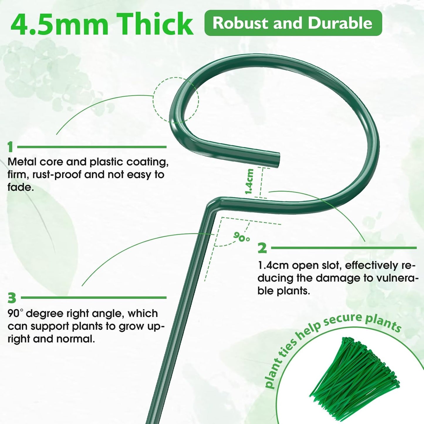 Unves 24 in Plant Stakes, 12 Pack Garden Plant Support Stakes(12" or 24") | Single Stem Plant Cage for Outdoor Indoor Plants Orchid, Tomatoes, Peony, Lily, with 100 Pcs Twist Ties