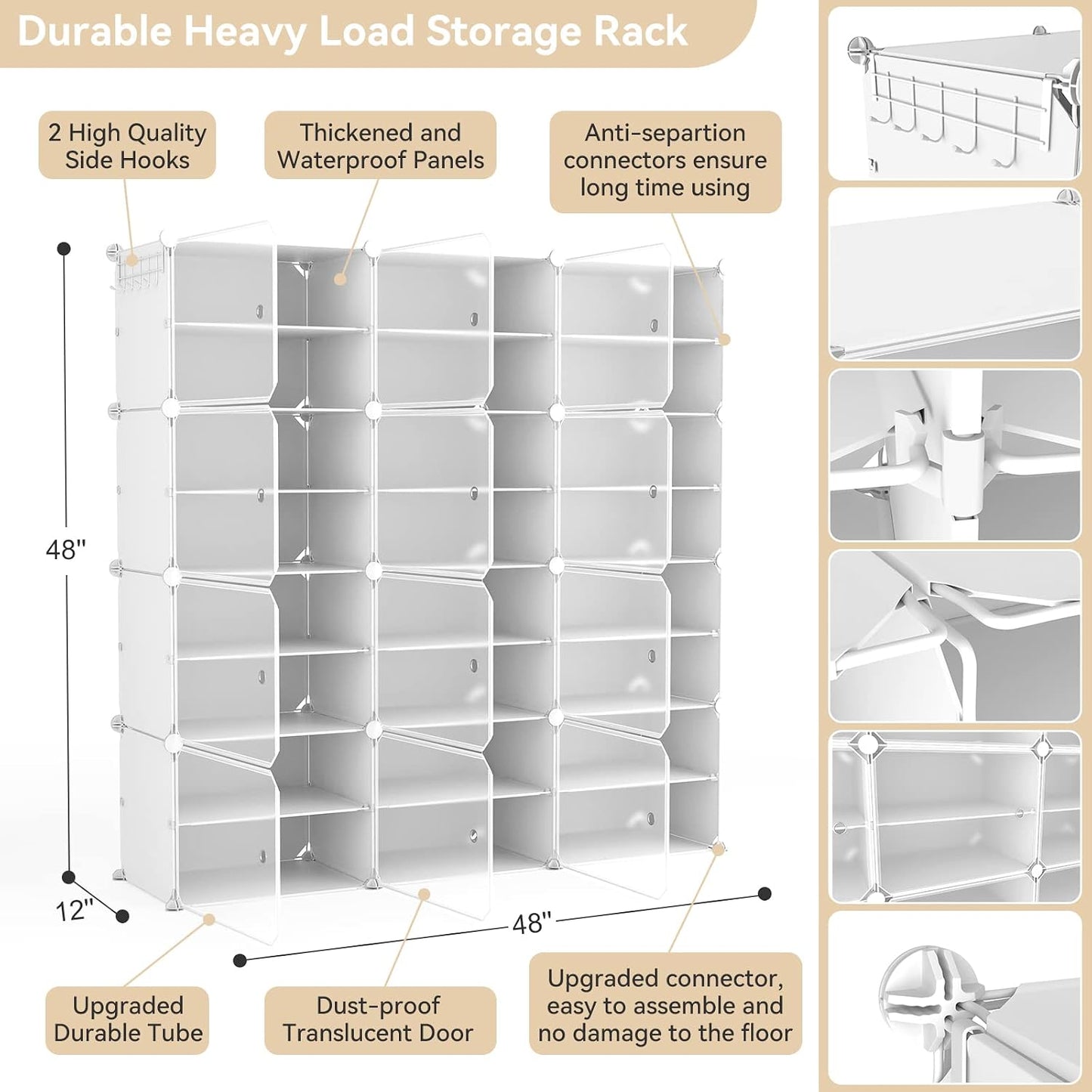 Portable Shoe Rack Organizer with Door, 96 Pairs Shoe Storage Cabinet Easy Assembly, Plastic Adjustable Shoe Storage Organizer Stackable Detachable Free Standing DIY Expandable 12 Tier Black