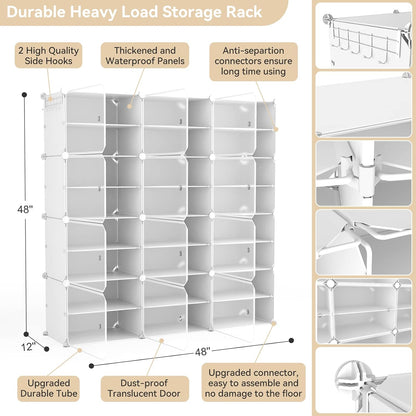 Portable Shoe Rack Organizer with Door, 96 Pairs Shoe Storage Cabinet Easy Assembly, Plastic Adjustable Shoe Storage Organizer Stackable Detachable Free Standing DIY Expandable 12 Tier Black