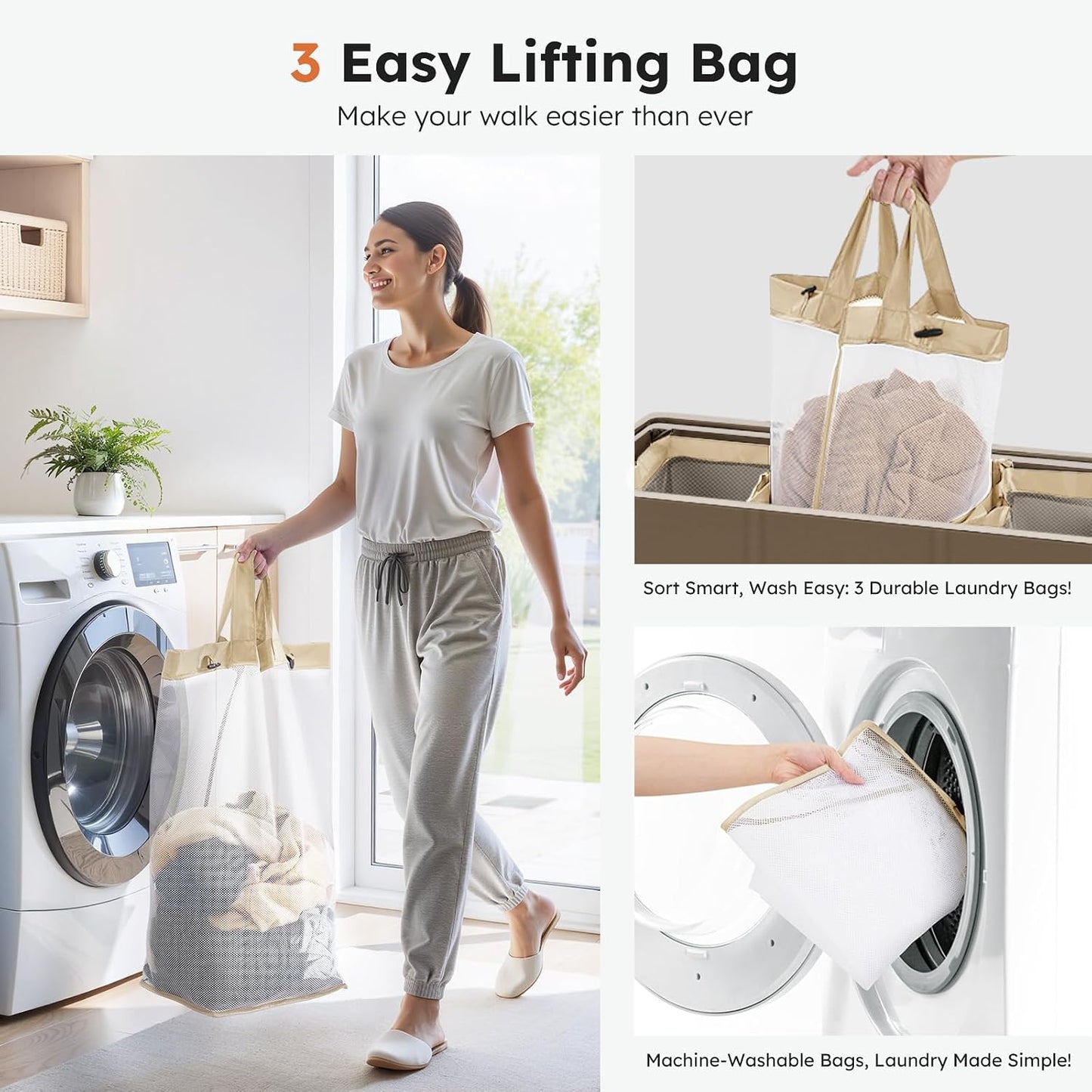 SOLEDI 180L Laundry Hamper 3 Section, Extra Large Laundry Hamper with Lid, Dirty Clothes Hamper with Sturdy Handle, Large Laundry Basket Organizer for Laundry Room, Bedroom, Hampers for Laundry