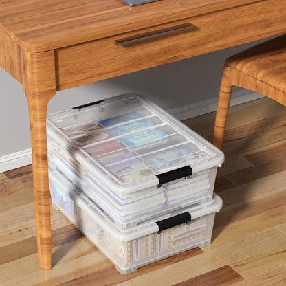 40 Quart Plastic Clear Underbed Storage Bin with Wheels, 3 Packs | Stackable Large Flat Under Bed Organization Boxes with Lids