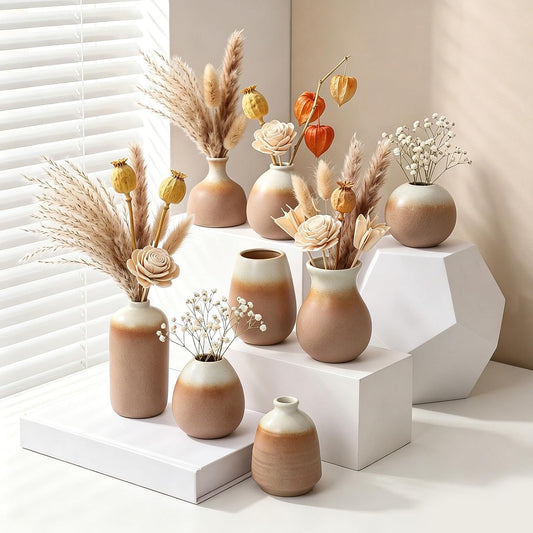8 Pcs Bud Vases Small Ceramic Vase Modern Farmhouse Home Decor Mini Ceramic Decor for Dining Tables Living Rooms Shelves Bookshelves(Vintage)