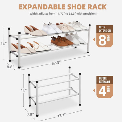 STORAGE MANIAC Expandable Shoe Rack for Closet, 8 Pairs Stackable Small Shoe Rack, Metal Adjustable Shoes Organizer for Entryway, Hallway, Garage, Front Door, Shoes Shelves, Black 2 Tier