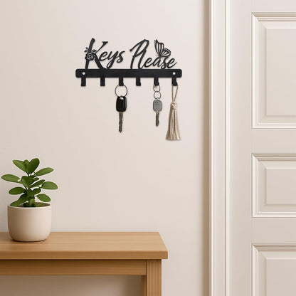 Deveosa Key Hooks Holder for Wall Decorative - Small Black Entryway Welcome Home Sign Key Hanging Hangers Wall Mounted Racks