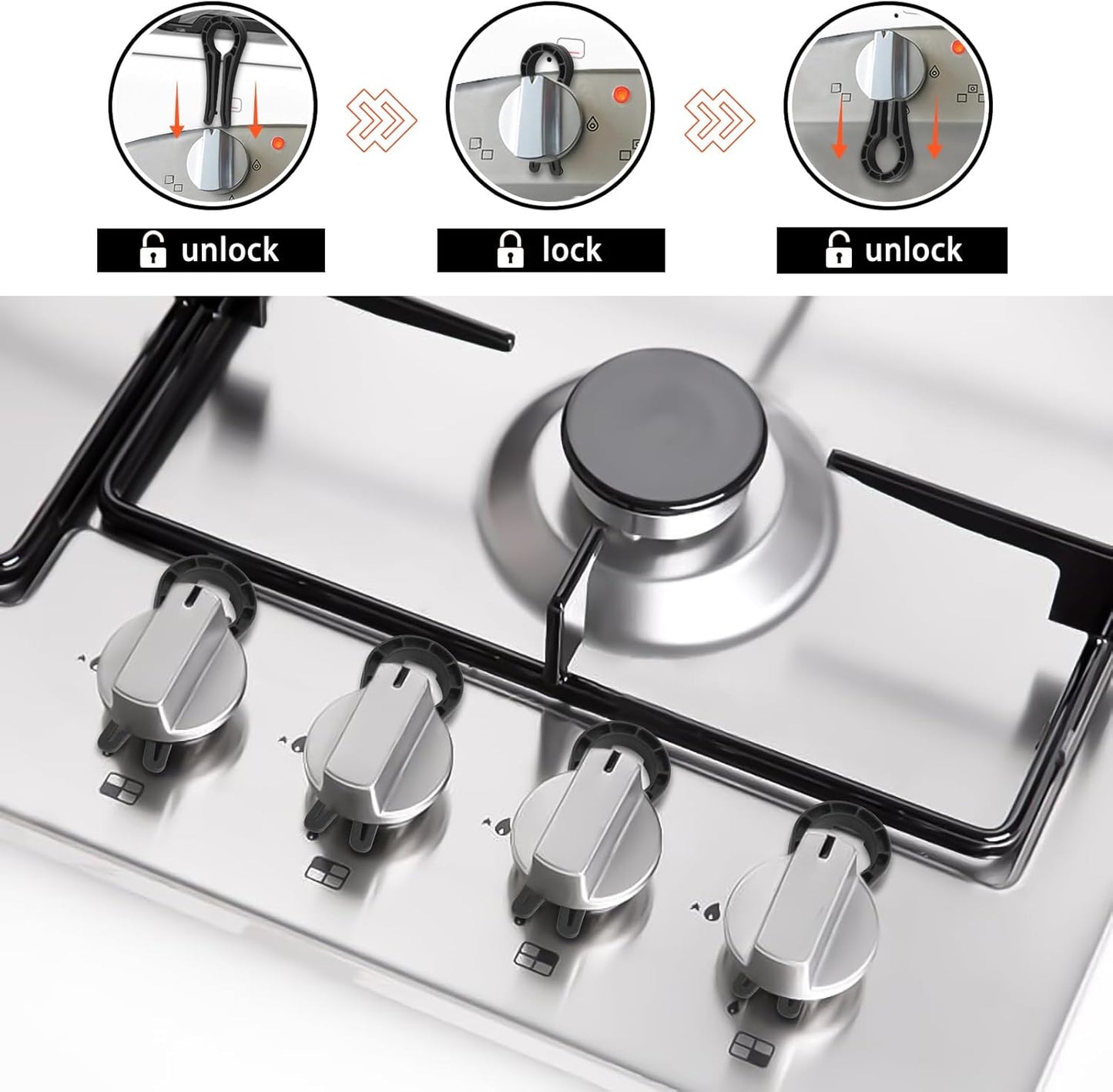 Stove Knob Safety Locks – Gas Stove Oven Knob Safety Covers –Child and Pets Proofing Locks (5 Pack) Black