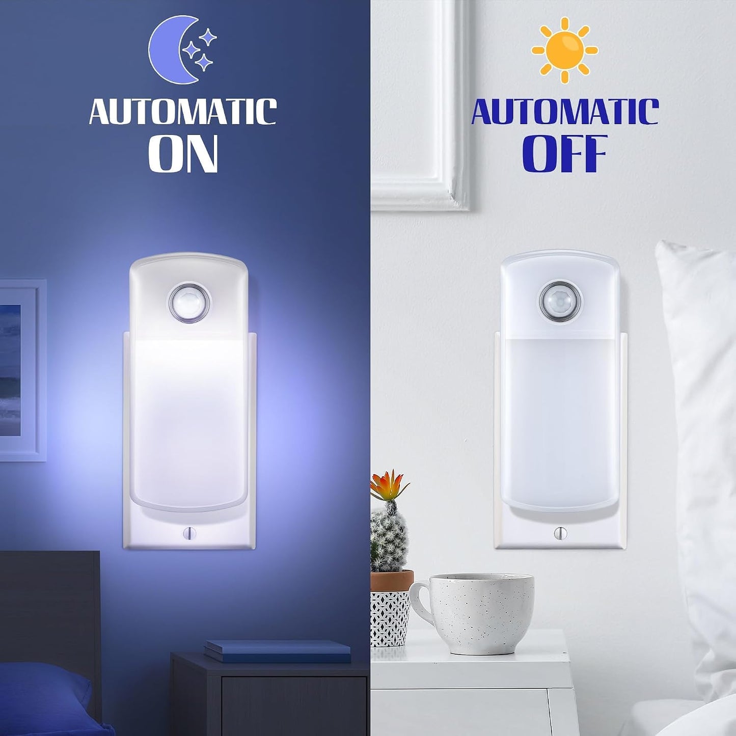 Enhon Emergency Power Failure Night Lights, 5-in-1 Multi Color LED Light, Rechargeable Flashlight with Foldable Plug, Automatic On Off Motion Sensor for Bedrooms, Hallways, Black Outs(3 Pack)