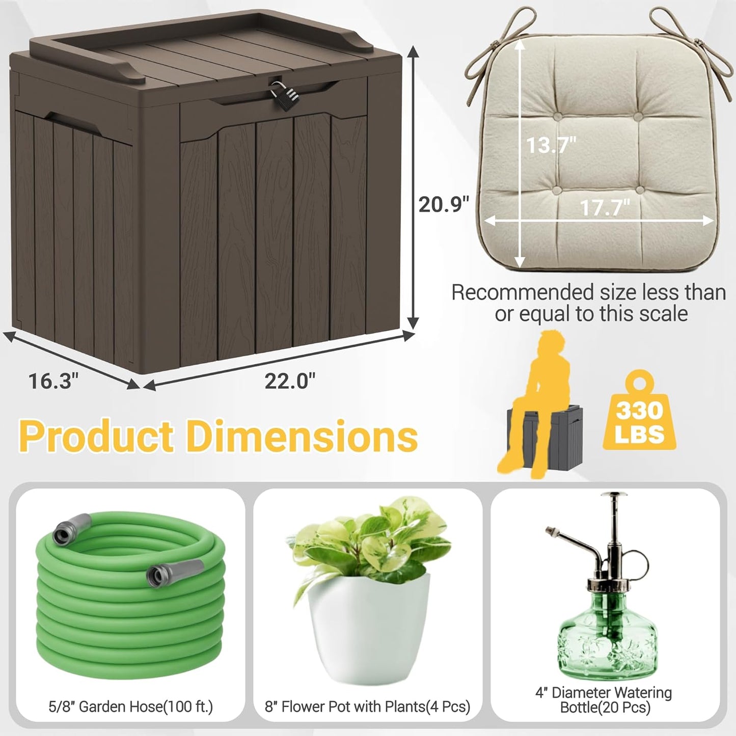 Greesum Outdoor Storage Box 31 Gallon Storage Box with Lid for Patio Furniture, Garden Tools, Pool Supplies, Waterproof and UV Resistant, Lockable, Dark Black