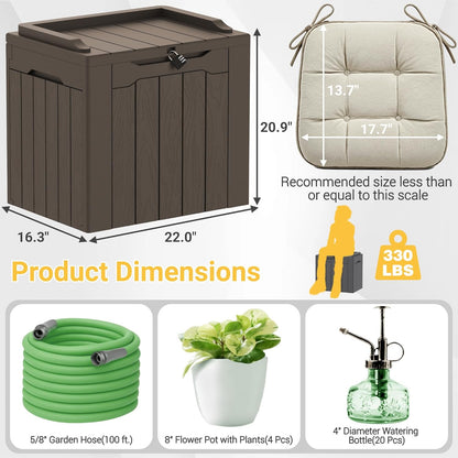 Greesum Outdoor Storage Box 31 Gallon Storage Box with Lid for Patio Furniture, Garden Tools, Pool Supplies, Waterproof and UV Resistant, Lockable, Dark Black