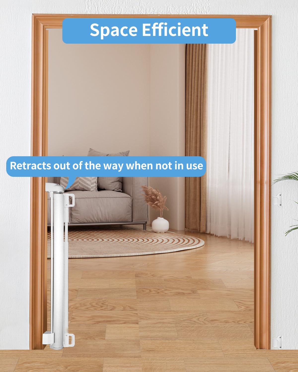 Veraste Retractable Baby Gate for Doorways and Stairs, Mesh Safety Gate for Pet, Indoor & Outdoor Use, One-Hand Operation, Easy Installation, 33.6" Tall, Expands to 55" Wide（White,33.6"x55"