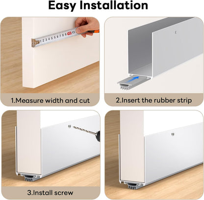 1-3/4" x 36" U-Shaped Door Sweep with Kick Plate, Aluminum Screw-On Draft Stopper, Weather Stripping Seal for Interior Exterior Doors, Blocks Dust Drafts(Black)