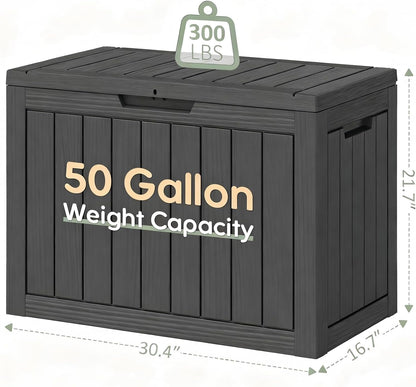 Outdoor Storage Box, Resin Deck Boxes Indoor and outdoor, Waterproof Storage Box Lockable Lid (Black, 85 Gallon)