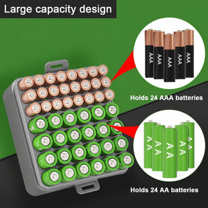 ALCYON Battery Organizer Storage Case, Battery Vault Box Container for 48pcs AA Batteries, Plastic Clear Protective Battery Holder for Travelling/Home/Office (Black, Large)