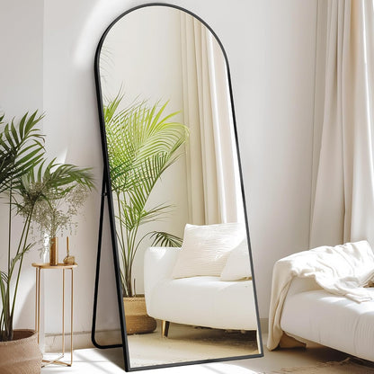 59"x16" Arched Full Length Mirror, Full Body Mirror with Leaning or Standing, Floor Standing Aluminum Frame for Bedroom, Livingroom, Cloakroom, Black