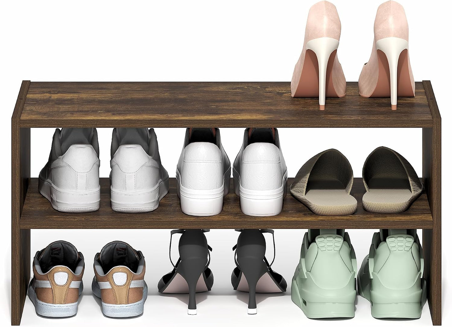 Furinno FANO Shoe Rack, 24-Inch Width 2-Tier Shoe Organizer, Stackable Shoes Storage, 11.7 x 24.2 x 11.7, for Closet Entryway, Office, Garage, Amber Pine