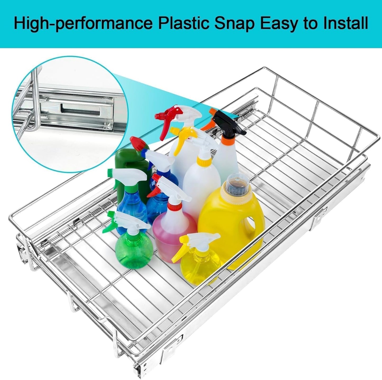 2 Tier Pull Out Cabinet Organizer 11" W X 22" D, Slide Out Drawers For Kitchen Cabinets, Pull Out Drawers For Cabinets Capacity Heavy Duty Caddy, Cabinet Pullout Shelves Chrome-Plated, Bathroom Pantry