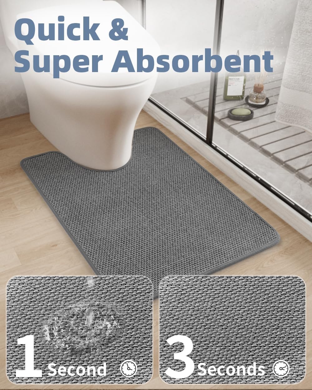 PADOOR Non-Slip Bath Mat With Rubber-Backing, Braided Absorbent Machine Washable Thin Rug for Bathroom Floor, Quick Dry, Fits Under Door, 17''x24'' Beige