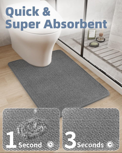 PADOOR Non-Slip Bath Mat With Rubber-Backing, Braided Absorbent Machine Washable Thin Rug for Bathroom Floor, Quick Dry, Fits Under Door, 17''x24'' Beige