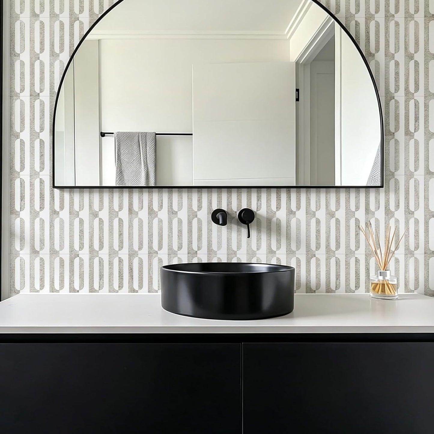 STICKGOO Peel and Stick Backsplash Tiles 12"x12", Waterproof Stick on Kitchen & Bathroom Backsplash, PVC Self Adhesive Wall Tiles for Fireplace, White/Marble Black (10 Sheets)