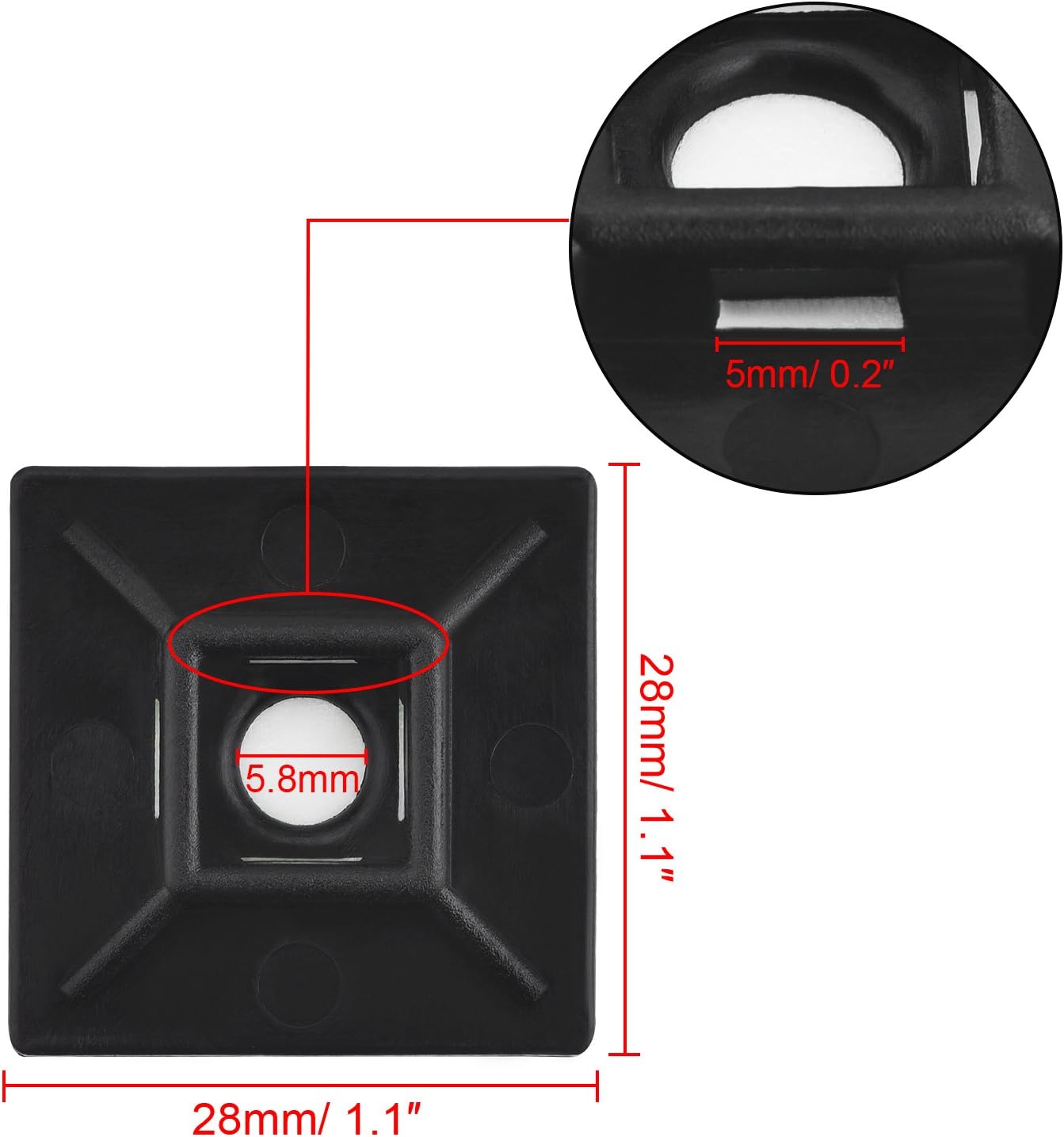 Hicarer 100 Pack Adhesive Clips for Wire Zip Tie Holder Mounts Self Adhesive Cable Base Holders Black Multi Purpose Cords Cable Tie Sticky Desk Wall Organizer