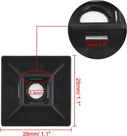 Hicarer 100 Pack Adhesive Clips for Wire Zip Tie Holder Mounts Self Adhesive Cable Base Holders Black Multi Purpose Cords Cable Tie Sticky Desk Wall Organizer