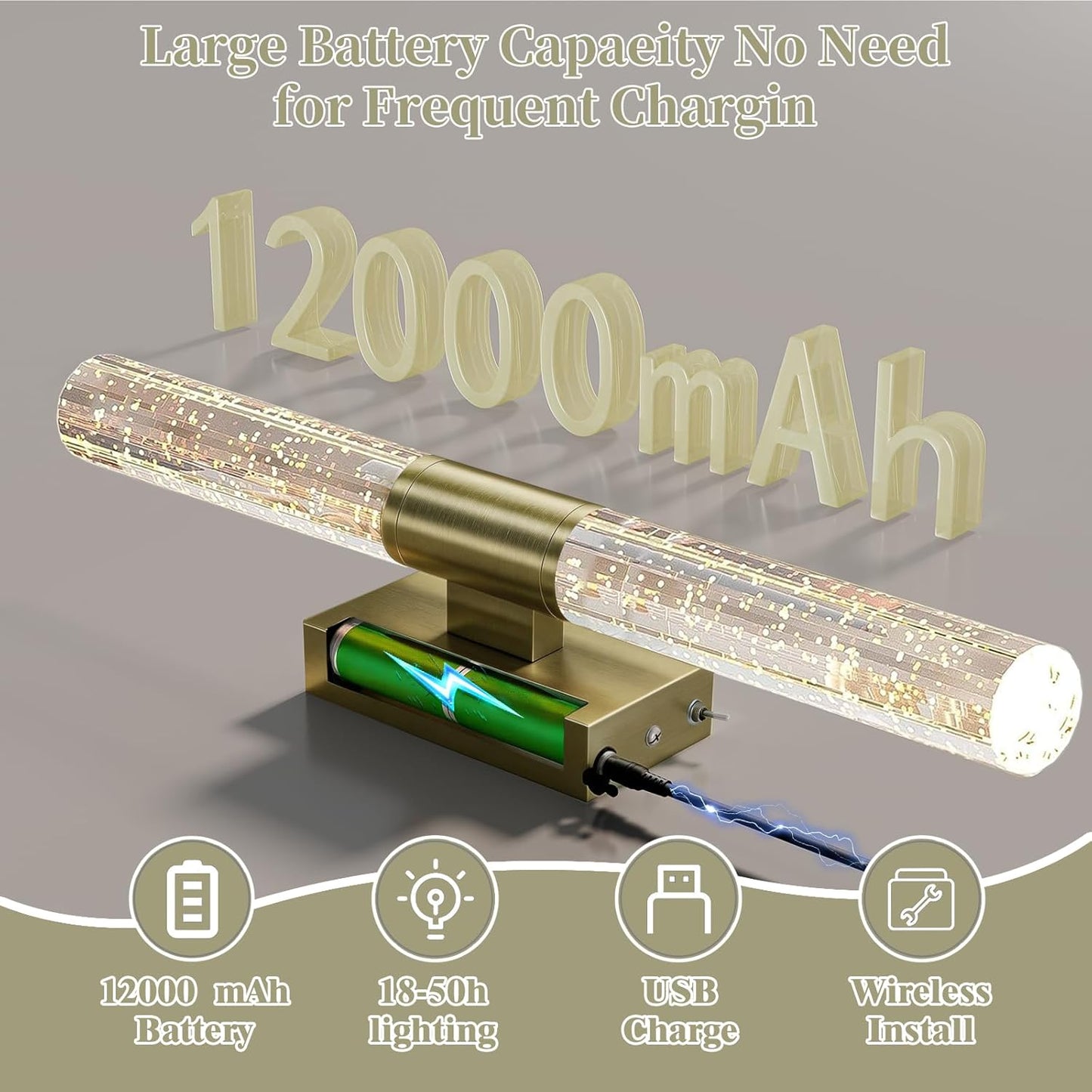 camuucci Battery Operated Wall Sconces Set of 2 Rechargeable Battery Powered Wall Light with 12000mAh Not Hardwired Dimmable Wall Lamp Fixtures for Bedroom Living Room Gold 15.3 Inches
