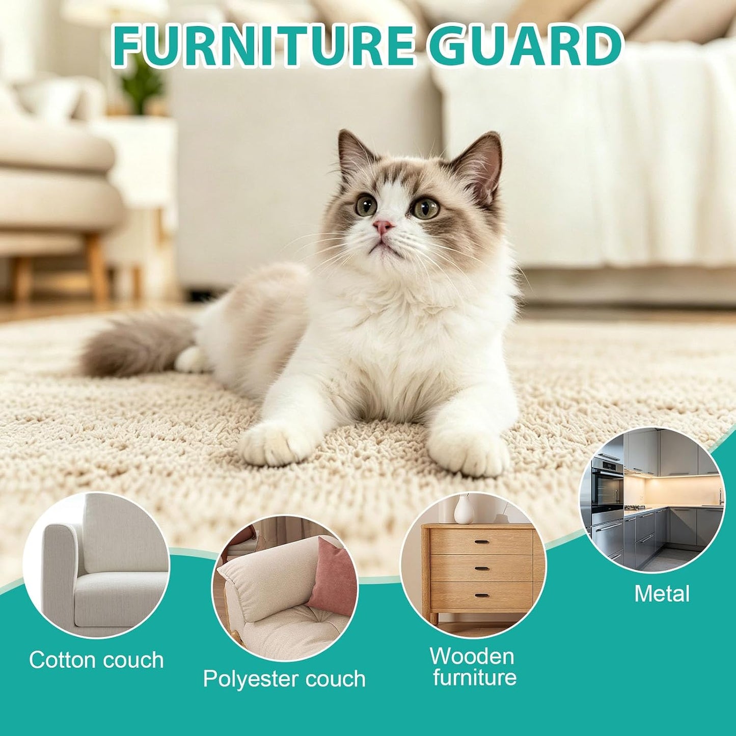 Cat Scratch Furniture Protector, 196.9" x 17.7" Thickened Transparent Self-Adhesive Couch Protector, No Residue Anti-Scratch Cat Claw Proof Pads for Sofa