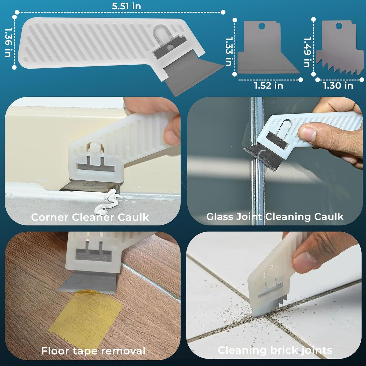 Caulking Tool 3 in 1 Silicone Caulking Grout Removal Sealant Finishing Tool Glass Glue Angle Scraper with Grout Scraper for Kitchen Bathroom Floor, Wall Surface,Window,Sink Joint,Frames Seal