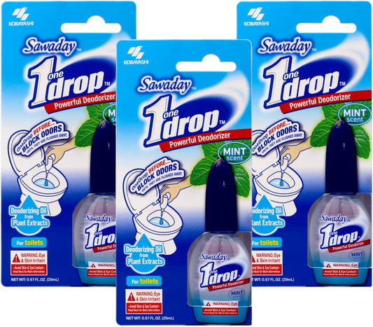 1 Drop Powerful Toilet Deodorizer, Mint Scent, Blocks Odors Until Flushed Away, Deodorizing Oil from Plant Extracts, 0.67 fl oz (Pack of 3)