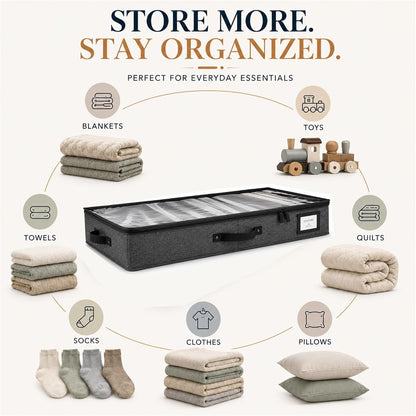 HOMELUX THEORY 2pc Low Profile Under Bed Storage Containers, Thin Under Couch Storage Organizer with Bins & Lids, Underbed Storage Box Ideal for Seasonal Clothes, Blankets, Fabric & Shoes (Ivory)
