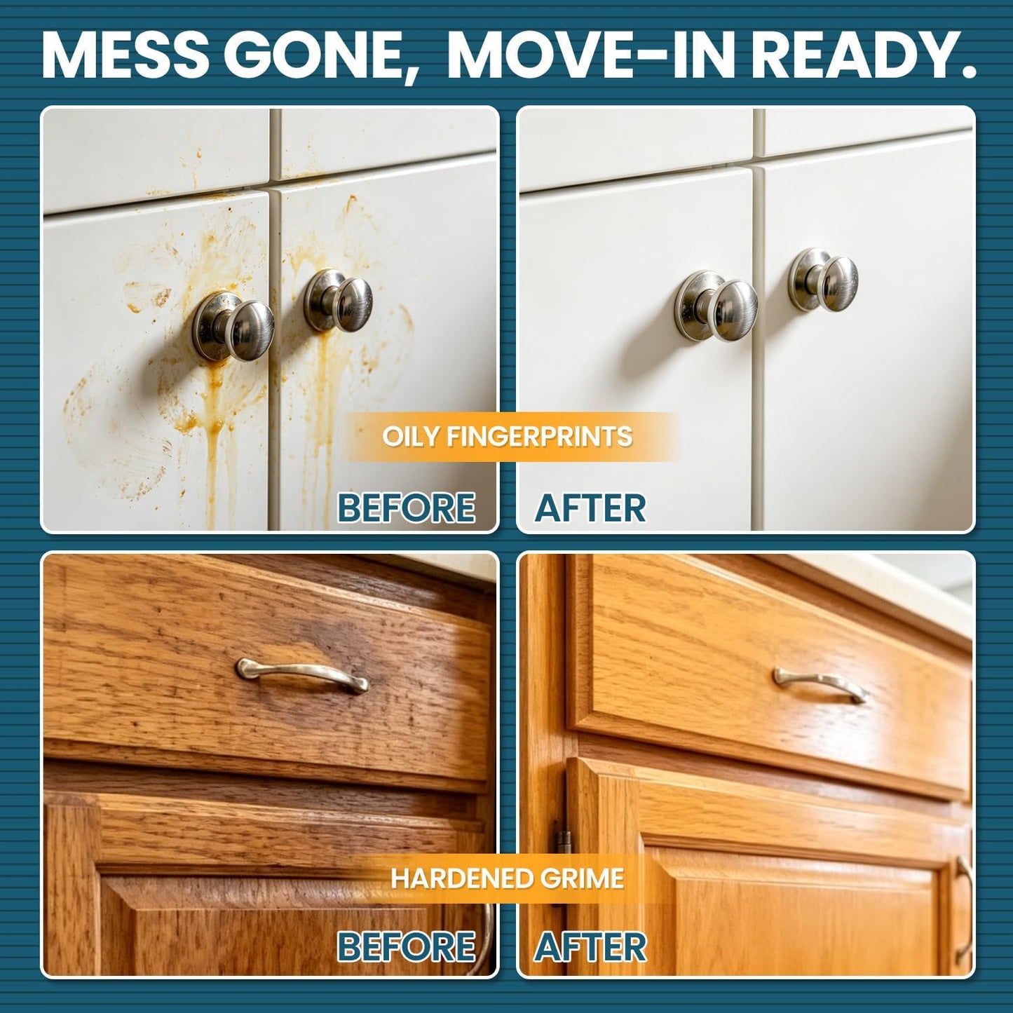 cocomfix Kitchen Cabinet Cleaner for Sticky Grease, Gentle Residue-Free Cabinet Degreaser for Wood, Painted & White Cabinets, Removes Grime, Fingerprints & Buildup, with Soft Scrub Brush, 32oz