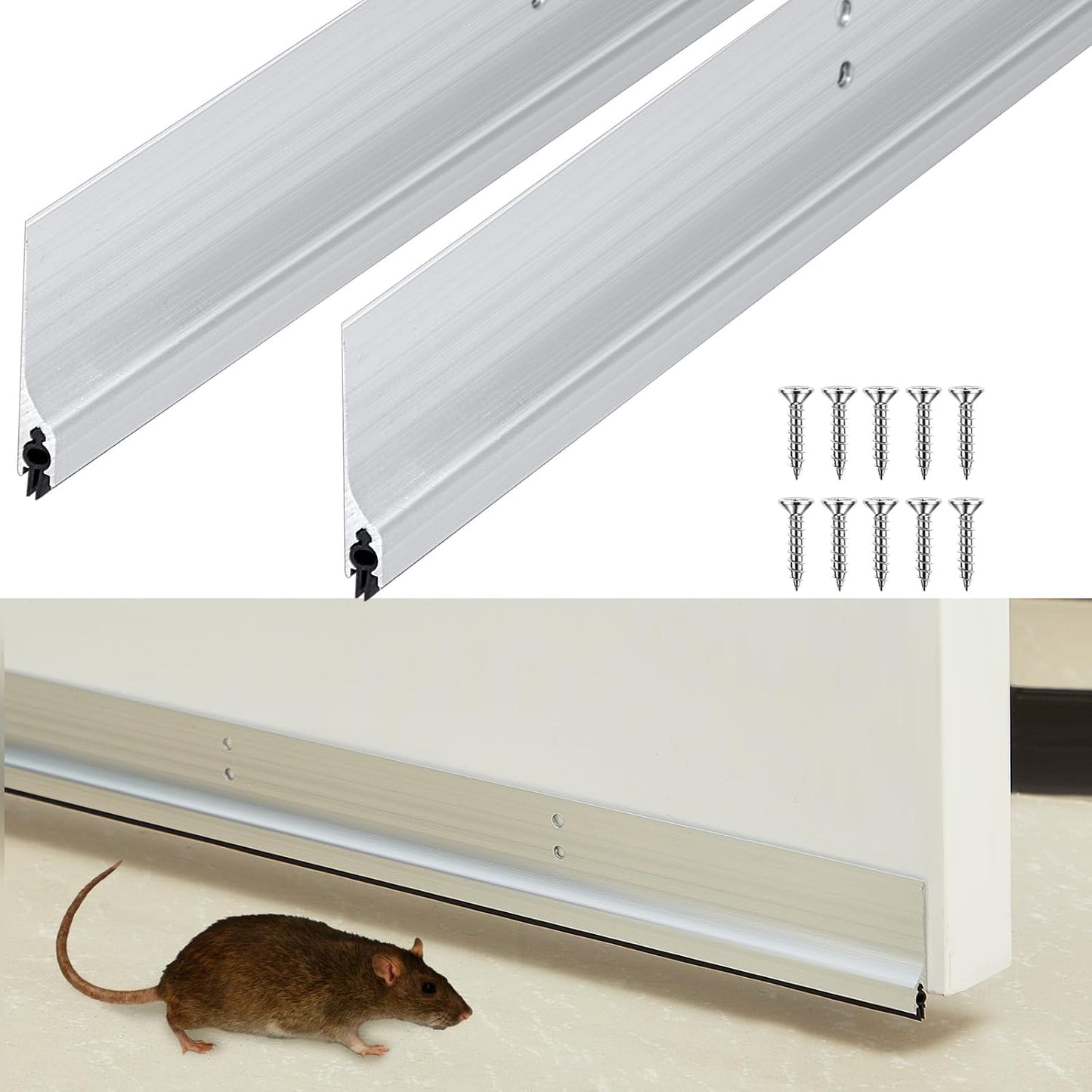 Gisafai 2 Pcs 48 Inches Metal Door Draft Stopper, Door Sweep, Mouse Stopper, Mice Seal Strip, Aluminum, Noise Blocker, Keep Rodents and Pests Out, Enhanced Weather Sealing, Easy to Install, Black