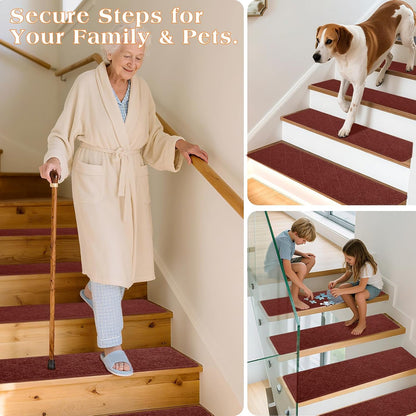 Stair Treads for Wooden Steps 15 PCS - 8’’ x 30’’, Non Slip Stair Runner, Machine Washable Stair Rugs Strips for Kids Pets and Elderly, Indoor Carpet for Stairs (Grey)