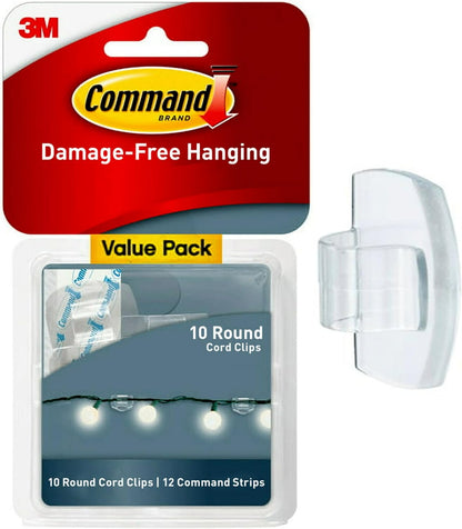 Command Round Cord Clips, Damage Free Hanging Cable Clips, No Tools Wall Clips for Hanging Electrical Cables, 40 Clear Cord Clips and 48 Command Strips