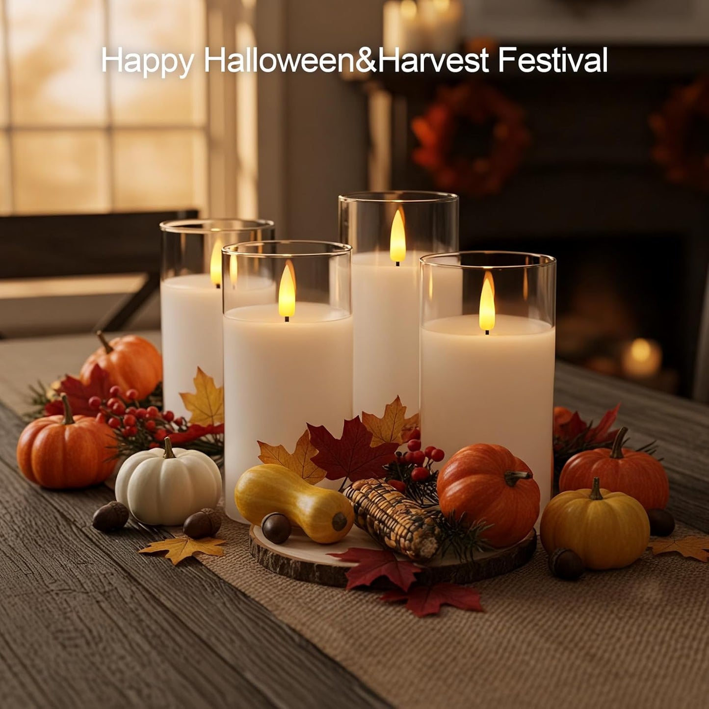 5plots Glass Battery Operated White Flameless Candles with Remote Timer, 3D Wick Real Wax Pillar Led Candles Warm Flickering Light for Indoor Home, Halloween, Christmas Decor, Set of 3, D3 x H4 5" 6"