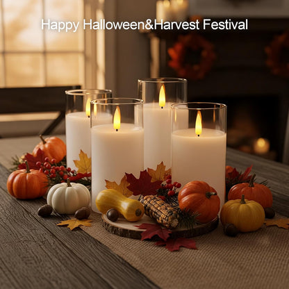 5plots Glass Battery Operated White Flameless Candles with Remote Timer, 3D Wick Real Wax Pillar Led Candles Warm Flickering Light for Indoor Home, Halloween, Christmas Decor, Set of 3, D3 x H4 5" 6"