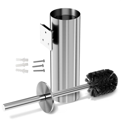 Black Toilet Brush and Holder Set - Slim Matte Design that Fits Anywhere - Stainless Steel Toilet Bowl Brush and Holder with 2 Rounded Corners, Replaceable Head, Removable Inner Bowl & Splash Guard