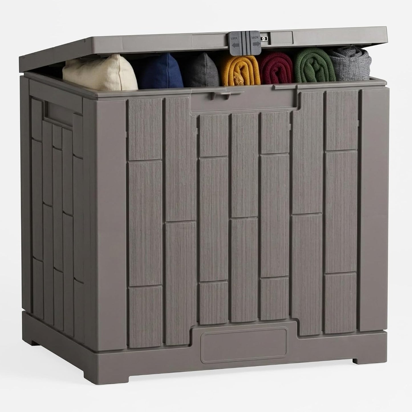 Outdoor Storage Box, 60 Gallon Waterproof Deck Box, Lockable Storage Container, Built-in Reinforcing Metal Rod Outside Resin Bin for Patio, Garden, Poolside and Garage