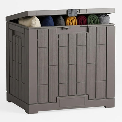 Outdoor Storage Box, 60 Gallon Waterproof Deck Box, Lockable Storage Container, Built-in Reinforcing Metal Rod Outside Resin Bin for Patio, Garden, Poolside and Garage