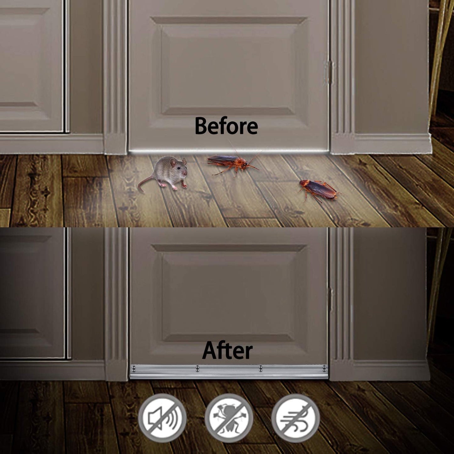 Metal Door Draft Stopper, 43.5 Inch Under Door Sweep Bottom Blocker Seal Strip, Aluminium Sweeps Anti Mouse Bite, Black