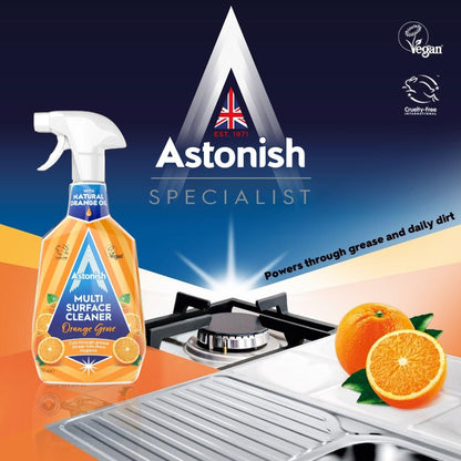 Astonish Specialist Multi Surface Cleaner - Orange Grove Scented Heavy Duty Kitchen Cleaner - Cruelty Free Formula Cuts Through Grease And Stains On Kitchen Surfaces & Oven Doors, 750ml Spray Bottle