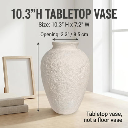 5.9" Small White Round Ceramic Vase, Coffee Table Shelf Decor