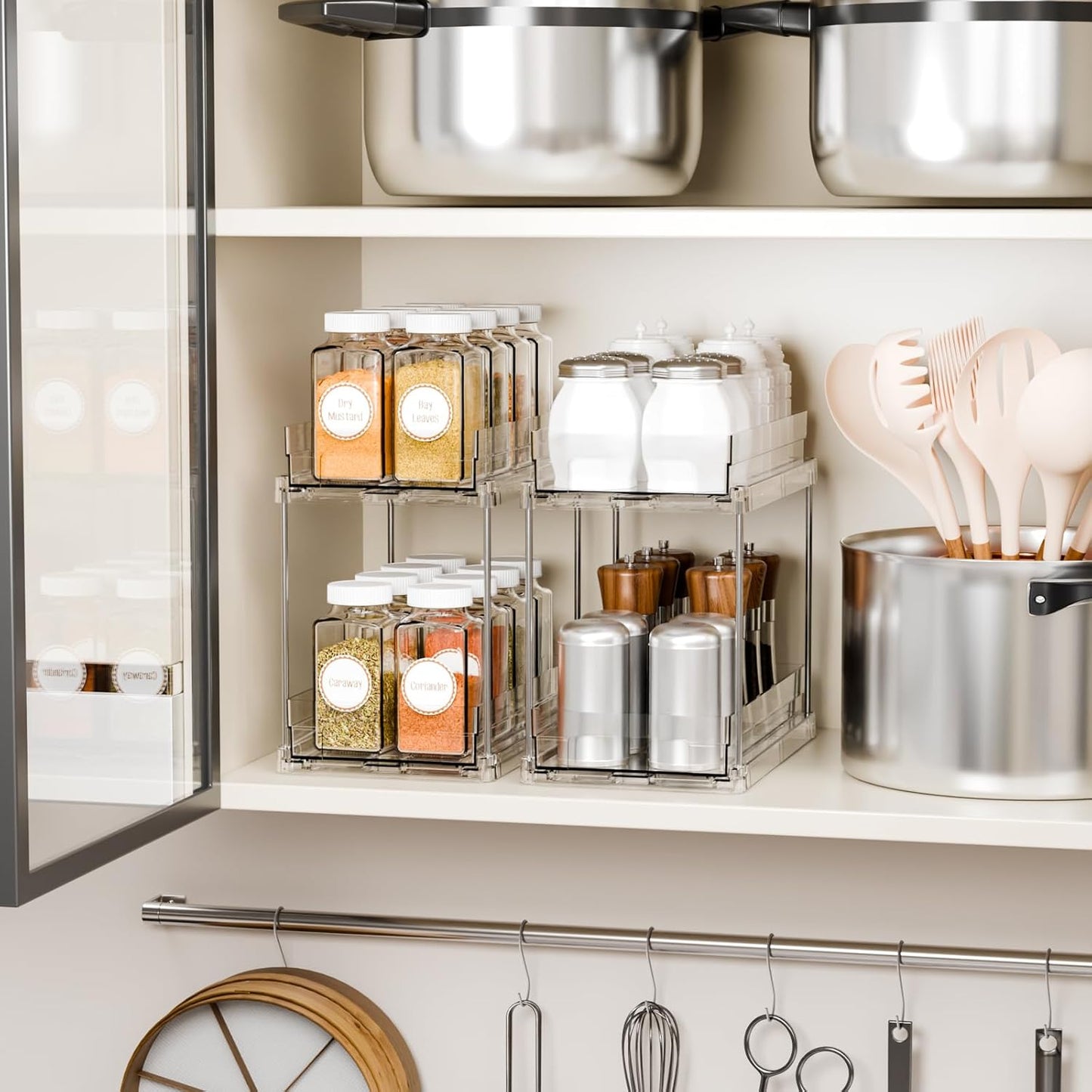 Yieach 4 Set Bathroom Organizers and Storage,2 Tier Clear Under Sink Organizer and Medicine Cabinet Organizer for Kitchen,Pantry Storage,Pull Out Drawers for Skincare,Pill Bottle,Spice Organization