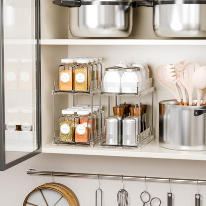 Yieach 4 Set Bathroom Organizers and Storage,2 Tier Clear Under Sink Organizer and Medicine Cabinet Organizer for Kitchen,Pantry Storage,Pull Out Drawers for Skincare,Pill Bottle,Spice Organization