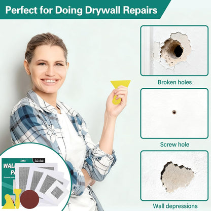 25 Pcs Drywall Repair Kit - 4/6/8/10 Inch Wall Patch Repair Kit for Large Holes, Dry Wall Patch Kits with Scraper Sandpapers Gloves, Quick Fix for Ceiling Bathroom Wall Damage