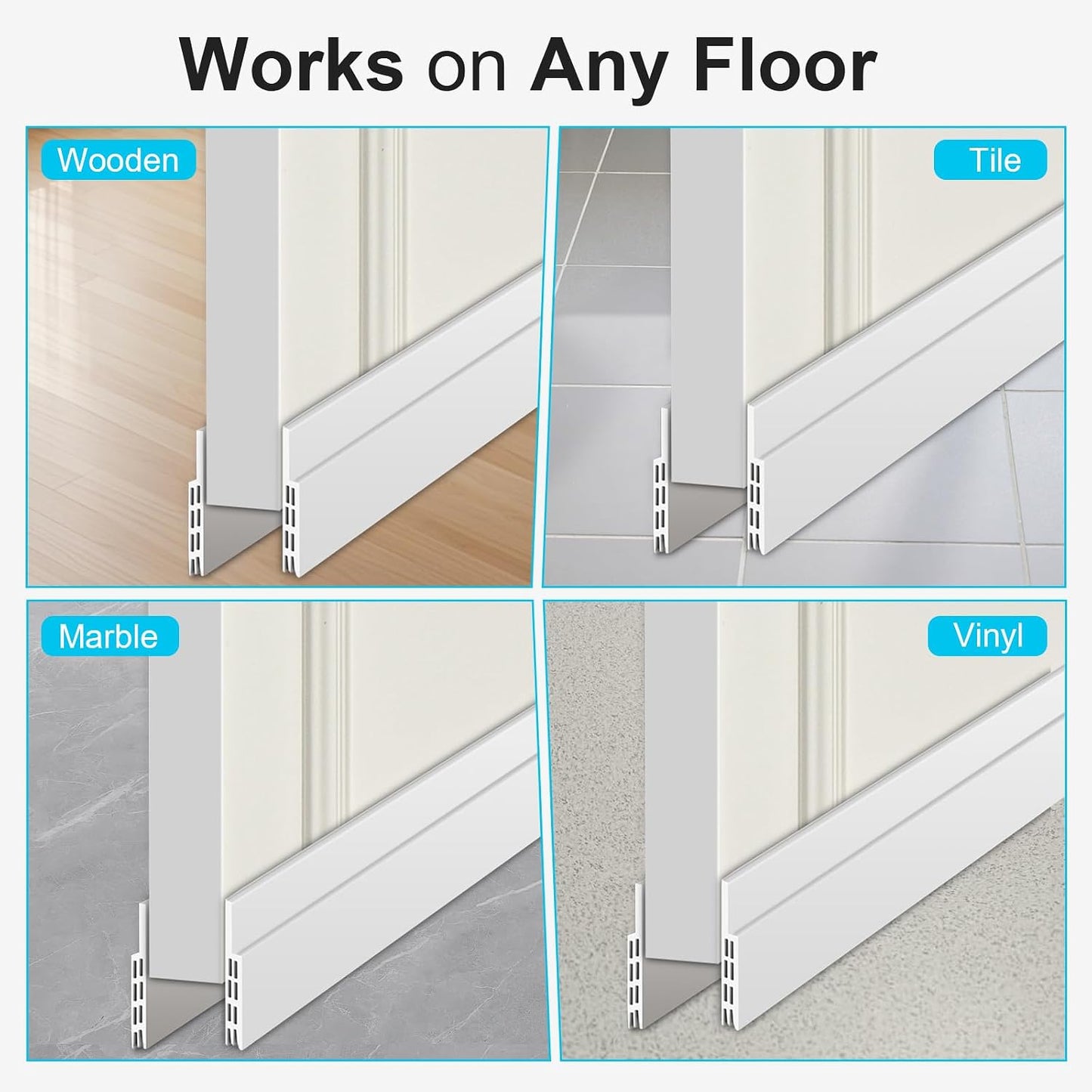 Adjustable Under Door Draft Stopper Filler Seal Blocker, 2 Pack | Weather Stripping Gap Filler Blocks Cold Air Dust Noise & Light, Adjustable Door Sweep for Interior & Exterior Doors