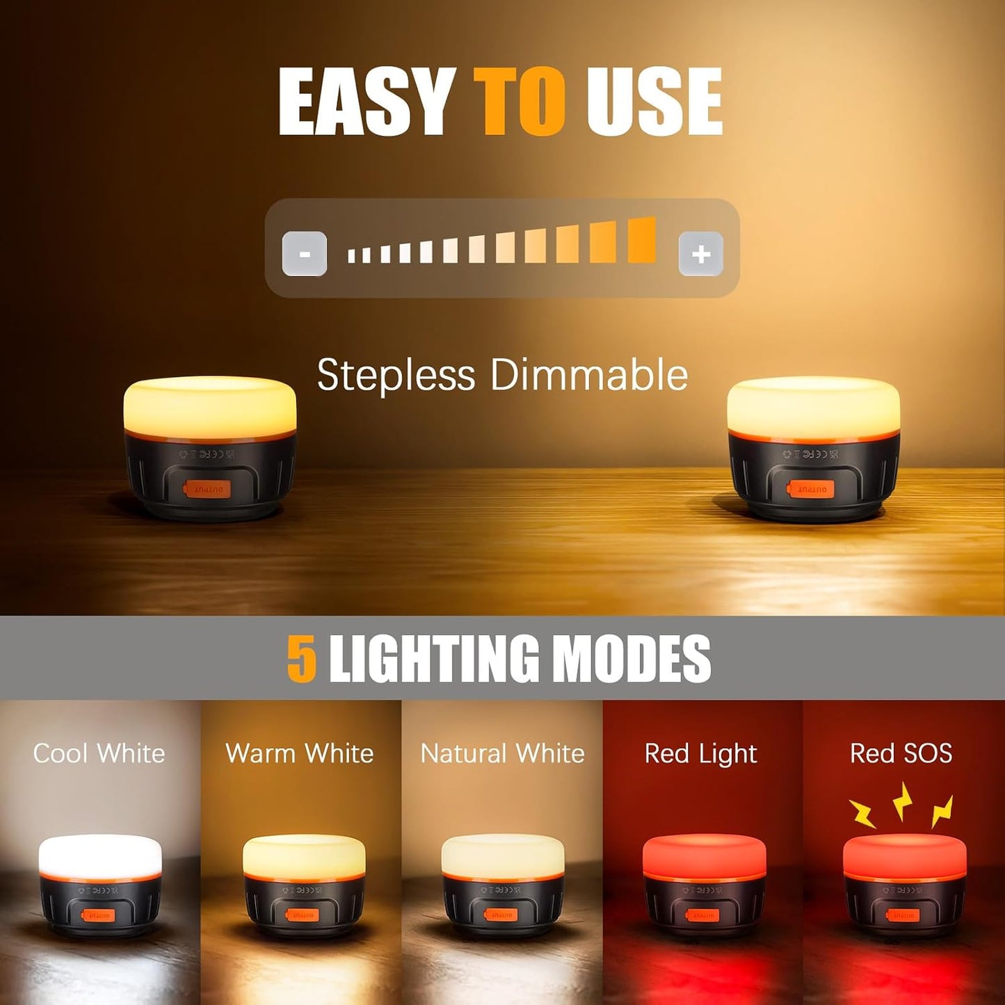 Yonktoo Camping Lantern Rechargeable, 300H Runtime, 6400mAh, IPX5 Waterproof Tent Light for Camping, Hiking, Power Outages, Home, Emergency - Standard Edition,Orange