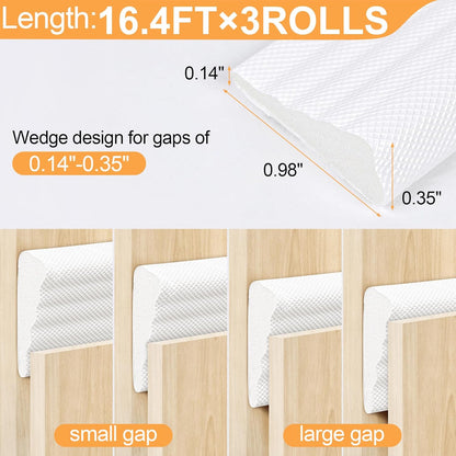118 Inch Wedge-Shape Foam Window Weather Stripping Door Seal Insulation Strip, Soundproofing Window Inserts Foam Self Adhesive Draft Stopper Light Blocker for Winter Window Door Gaps, White