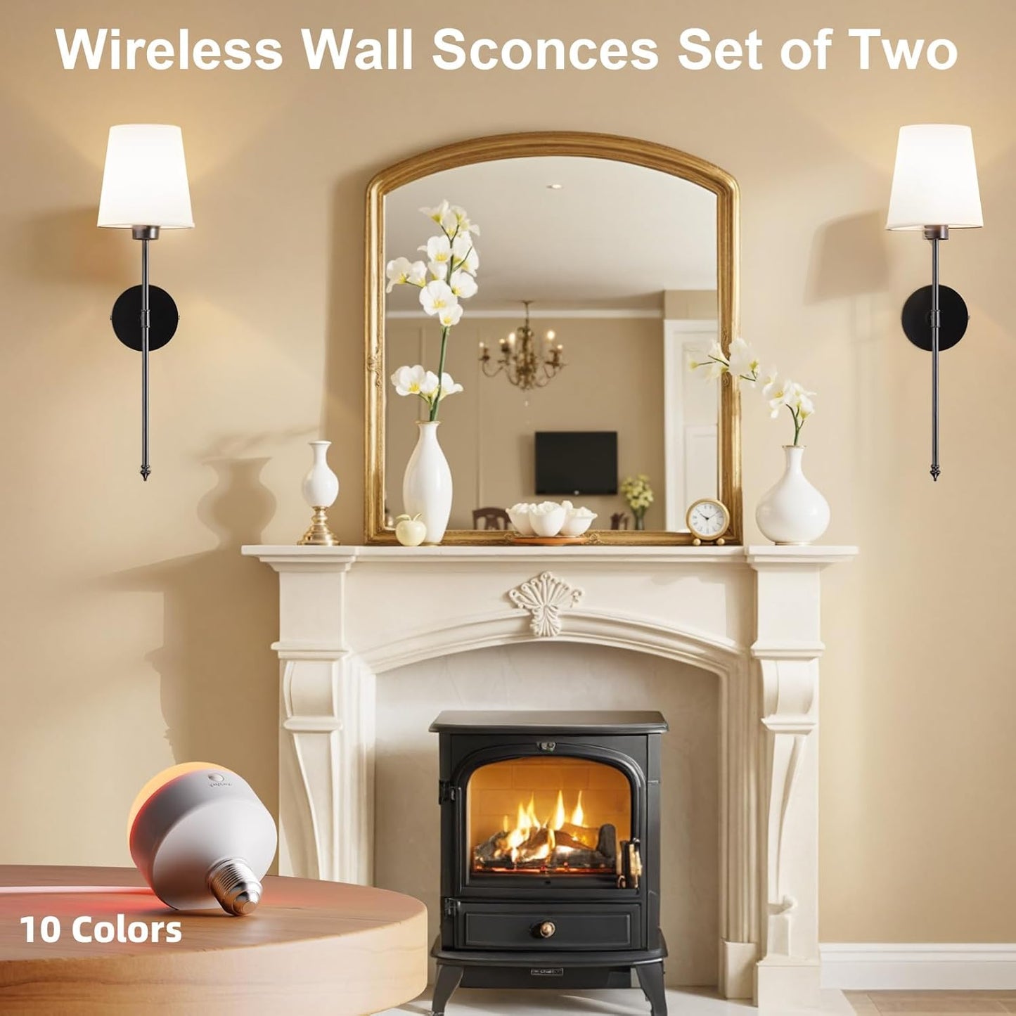 IRONPAX Wall Sconces Battery Operated Set of 2, Wireless Rechargeable Wall Sconce Set of Two, Dimmable Wall Lights with Remote for Bedroom Living Room Hallway Decor (Gold, Fabric Shade)
